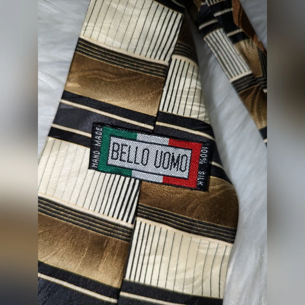 Bello Uomo Vintage Men's Brown & Tan Silk Tie. EUC OS